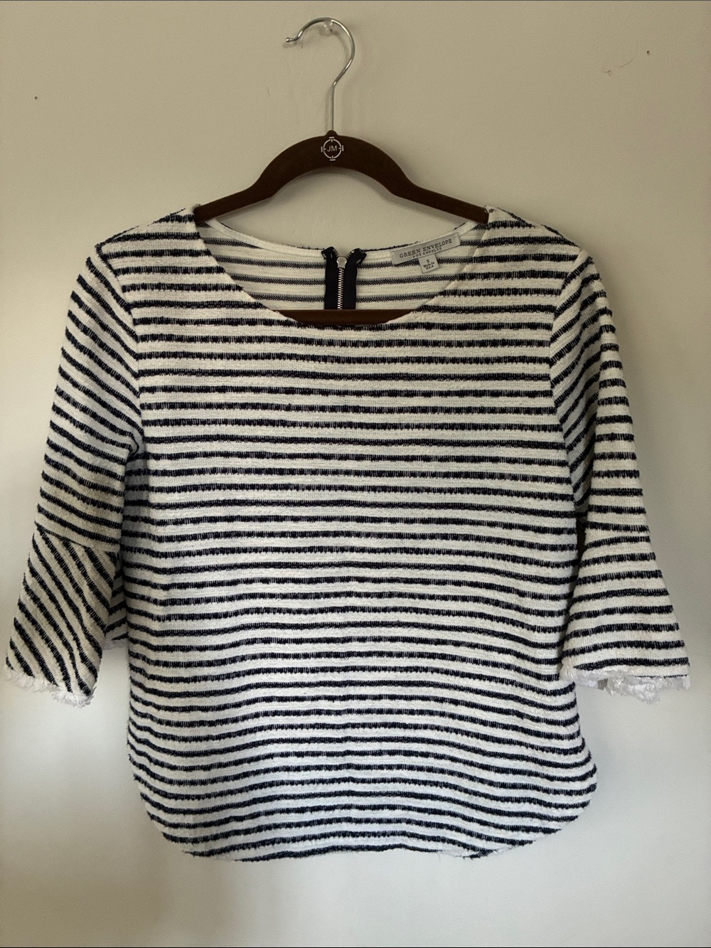 Green Envelope Black and White Striped Knit Top